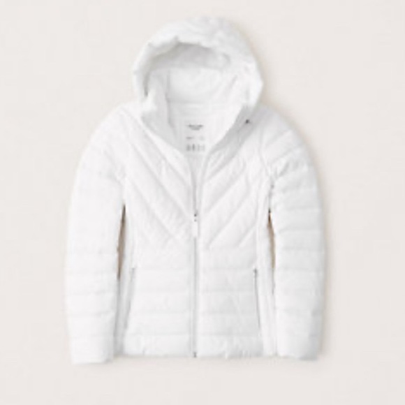 Abercrombie & Fitch White Short Slim Stretch Down Puffer Jacket Coat - Picture 7 of 7